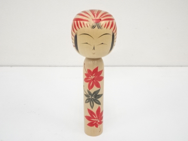 JAPANESE FOLK CRAFT / WOODEN KOKESHI DOLL / 21.5 cm / SIGNED ARTISAN WORK
